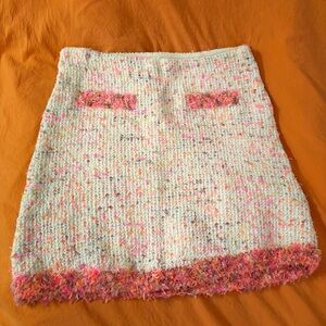 Zara Cream and Pink Tweed Mini Skirt